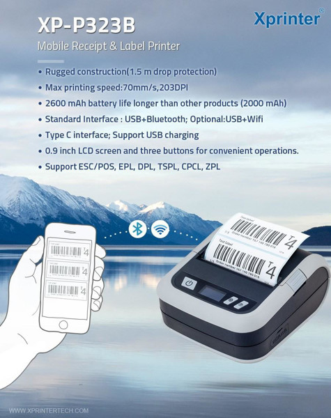 Picture of XPRINTER PORTABLE BLUETOOTH LABEL BARCODE & RECEIPT PRINTER
